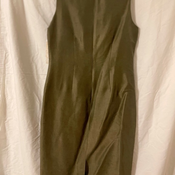 Olive green silk beaded dress - Picture 3 of 5